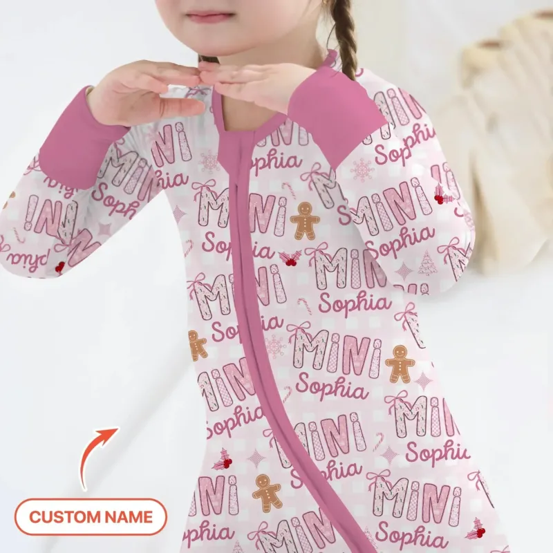 Custom Name Mama Mini Matching Christmas Convertible Zippy (Pink) , Custom Name Mama Mini Matching Christmas Convertible Zippy (Pink) - 0-3M