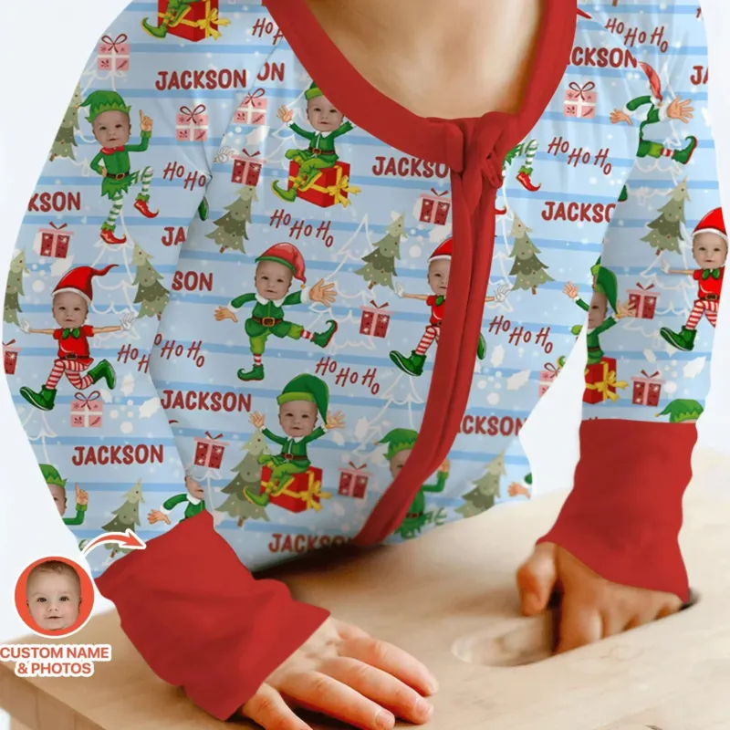 Custom Photo Baby Christmas Elf Convertible Zippy , Custom Photo Baby Christmas Elf Convertible Zippy - 0-3M