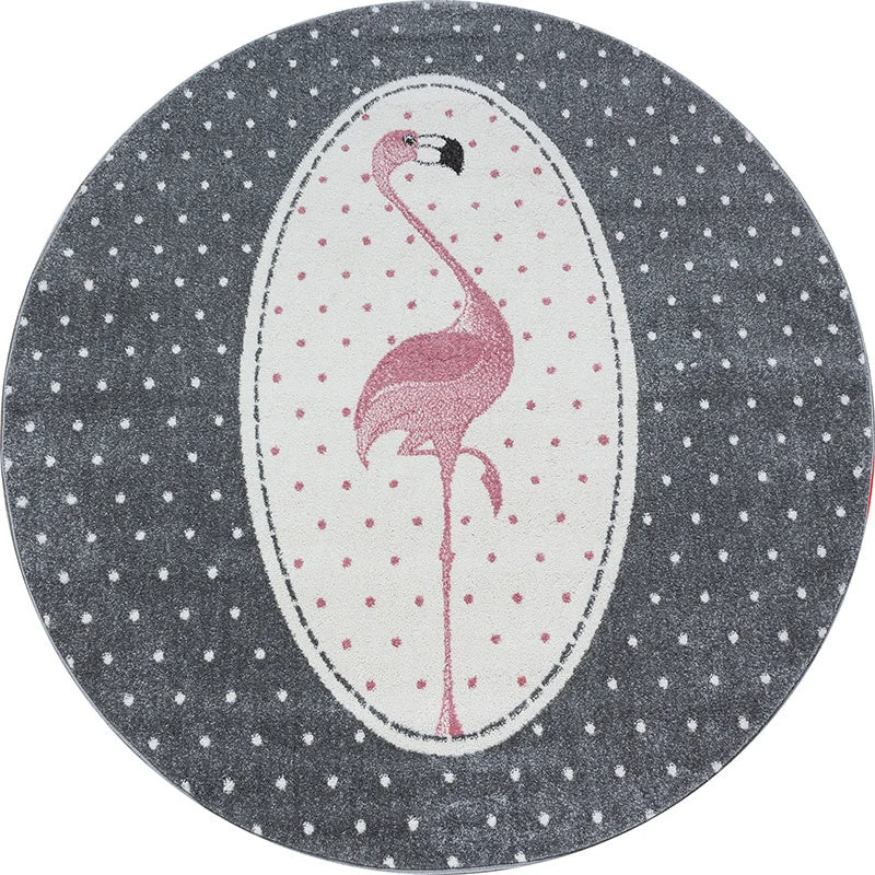 Round Children's Floor Rug - Amber Flamingo Pink