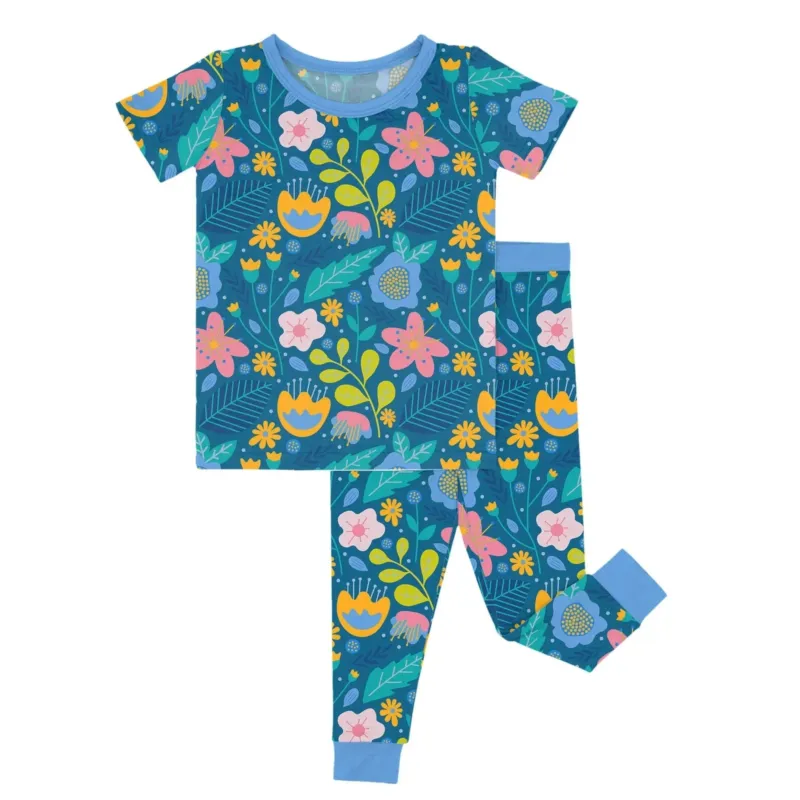 Folk Floral Two-Piece Short Sleeve Pajama Set , Folk Floral Two-Piece Short Sleeve Pajama Set - 12-18M