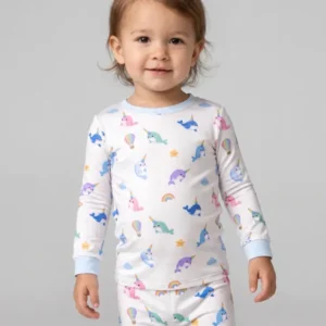 Rainbow Narwhal Dreams Bamboo Two Piece Long Sleeve Pajama Set