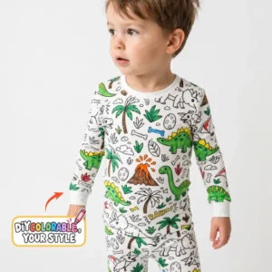 Dinosaur Prehistoric Adventure Colorable Bamboo Two Piece Long Sleeve Pajama Set