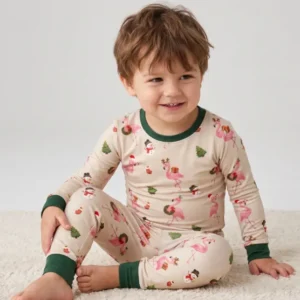 Gingerbread Cozy Flamingo Christmas Cheer Bamboo Two Piece Long Sleeve Pajama Set
