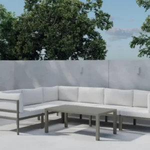 Garten Loungeset Torena 3+3 – Großes Ecksofa in Weiß mit Tisch