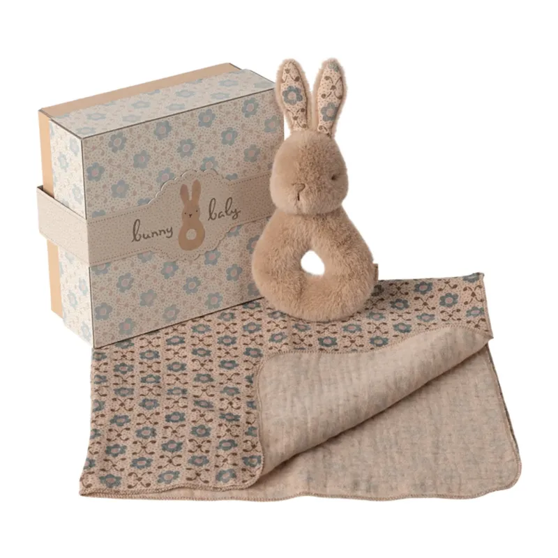 MAILEG - Ensemble Hochet Lapin - Pêche Crème