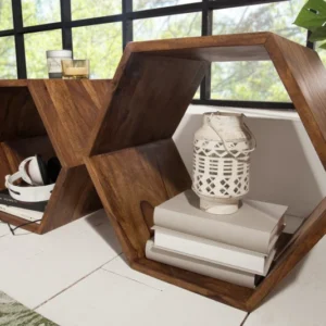HEXAGON Massives 2er Set Cubes 45cm Sheesham Stone Finish Beistelltische