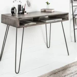 SCORPION Massiver Schreibtisch 100cm grau Mangoholz Hairpin Legs