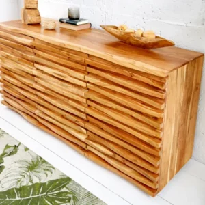 RELIEF Massives Sideboard 160cm Akazien Holz mit aufwändiger Front