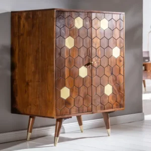 MYSTIC LIVING Massiver Barschrank 75cm Akazie braun gold Retro Design
