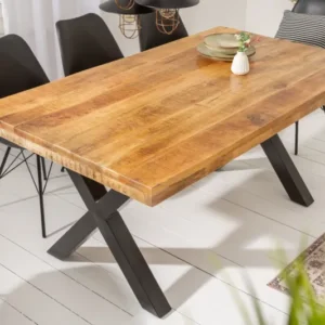 IRON CRAFT Massiver Esstisch 160cm natur Mangoholz Industrial Design schwarz Metall