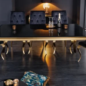 MODERN BAROCK Eleganter Design Esstisch 200cm schwarz gold Edelstahl Opalglas Tischplatte