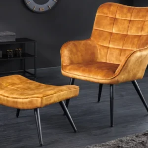 SCANDINAVIA Design Sitzhocker 64cm Samt schwarze Metallbeine Fußablage