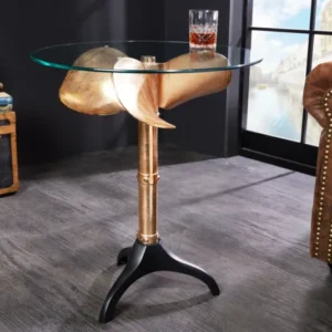 OCEAN Handgefertigter Beistelltisch 75cm gold schwarz Glas Metall maritim