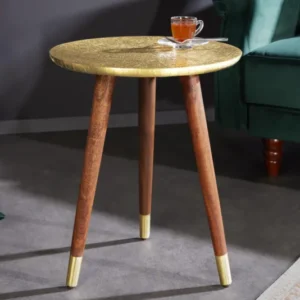 Design Beistelltisch ALCAZAR 50cm Metall Akazie Handarbeit rund