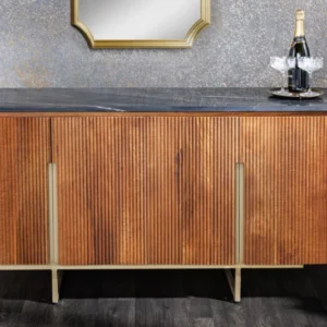 GATSBY Design Sideboard 160cm braun gold Mangoholz Marmor Metallgestell
