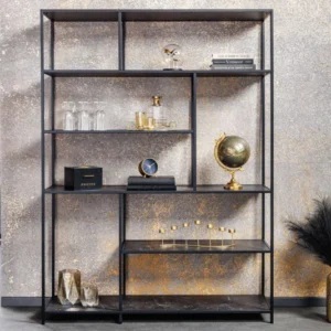 Modernes Bücherregal SLIM LINE 185x135cm graphit Marmor-Design Metallgestell