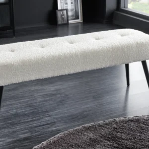 Design Sitzbank BOUTIQUE 100cm Bouclé schwarze Metallbeine Polsterbank