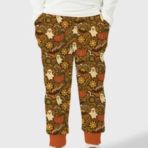 Retro Halloween Ghost Pumpkin Floral Bamboo Jogger