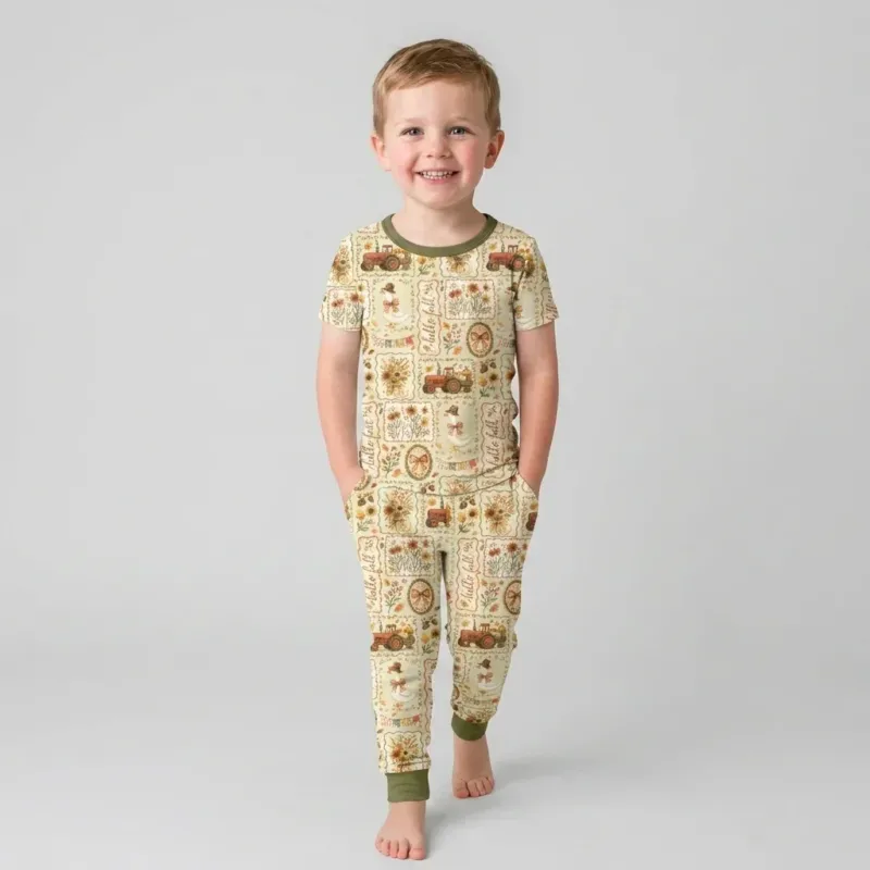 Farmhouse Fall Goose Family Matching Bamboo Two Piece Short Sleeve Pajama Set