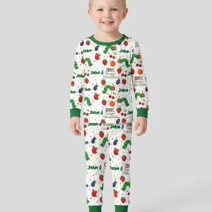 Custom Name And Age Hungry Caterpillar Bamboo Two Piece Long Sleeve Pajama Set