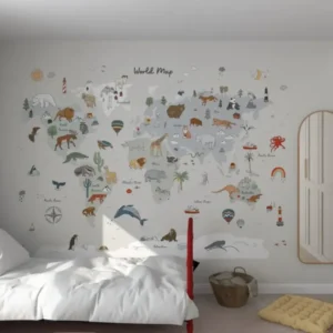 MUNKS & ME - Papier Peint Panoramique Pour Enfants - Carte Du Monde | Gris