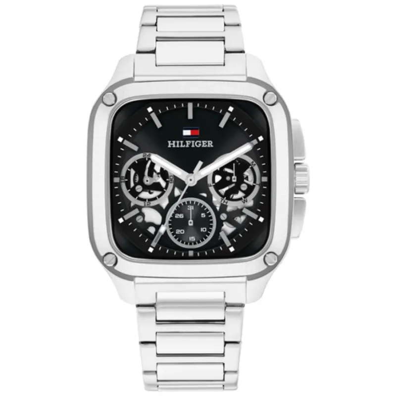 Tommy Hilfiger Quarzuhr mit Skelettzifferblatt, schwarzem Dial und Edelstahlarmband