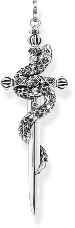 Sterlingsilber-Schwertanhänger mit Schlange und Ornamenten, am Ring