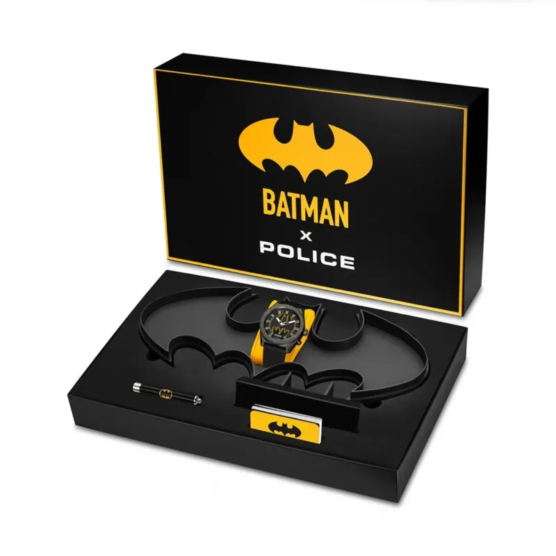 Batman-Set: Armbanduhr und Taschenlampe im schwarzen Setkarton mit Batman-Logo