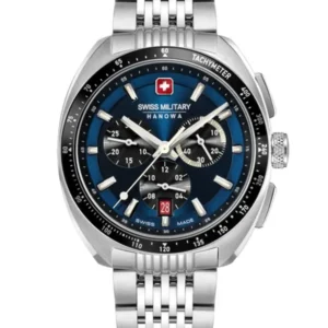 Swiss Military Hanowa Chronograph-Uhr mit blauem Zifferblatt und Edelstahlarmband