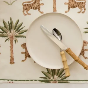 Matouk Tiger Palm Table Linens tablecloth with Sateen Detail