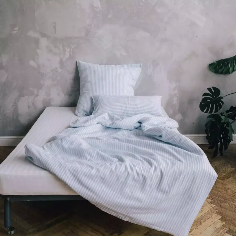 Shop Pure Linen Bedding Set 135x200 in Blue with White Stripes